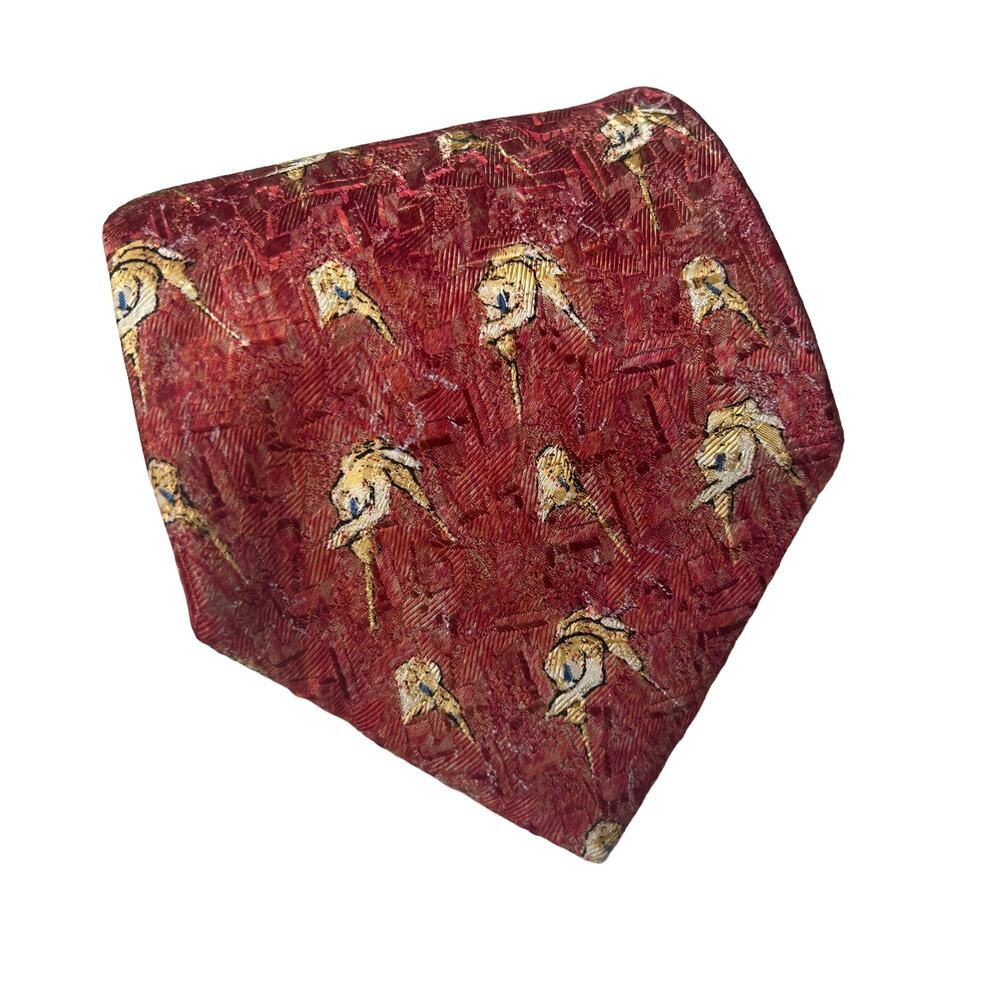 Ermenegildo Zegna Red Yellow Patterned 100% Silk Neck Tie